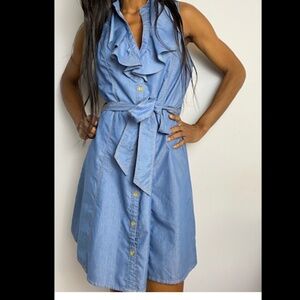 NWT  Babyphat RuffledNeck  Sleeveless Blue denim Shirt Dress with self tie Y2K